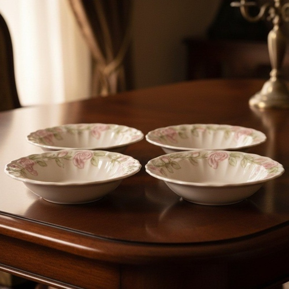 Pink Rose Berry/Desert Bowl 6 inches Vernon Ware by Metlox California Set of 4